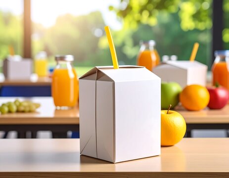 School lunch juice box on table
