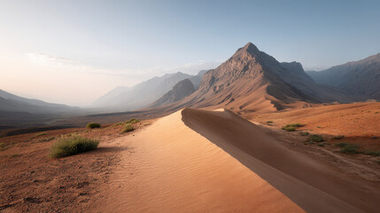 Fototapeta premium breathtaking view of desert dune field in iran at sunrise showcasing dramatic contrasts