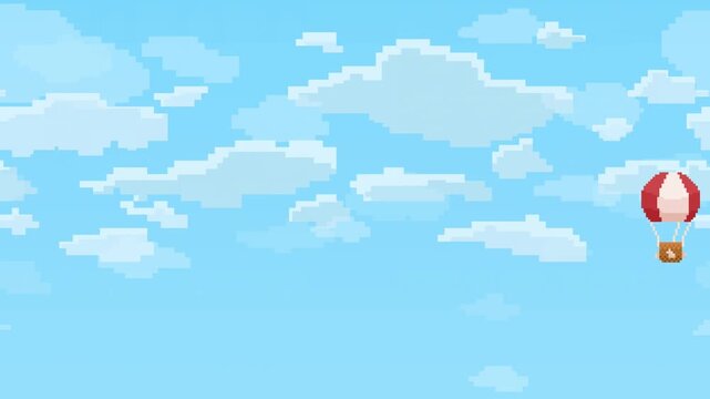 Loop able Pixel Art Hot Air Red Balloon Floating Across Blue Sky