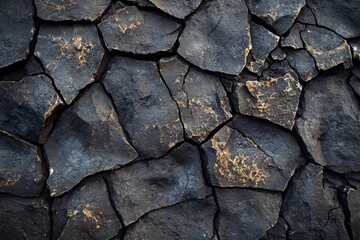 Cracked Black Stone Texture with Natural Rough Rock Surface Details.