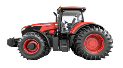 Agricultural tractor isolated on a white background. Modern technological farm tractor. Front view
