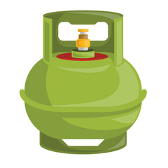Green lpg gas cylinder vector for kitchen appliance, cooking fuel, and safety concept