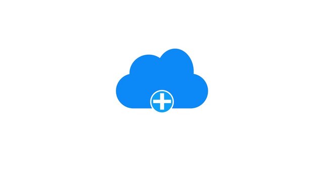 Cloud computing icon with add or plus sign, power in cloud network simple logotype animation.