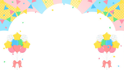 雲型の背景フレーム、ガーランド、風船、紙吹雪のデコレーション