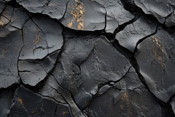 Cracked Black Stone Texture with Natural Rough Rock Surface Details.
