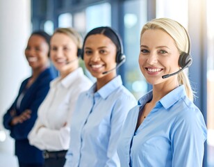 Smiling businesswomen in headsets
