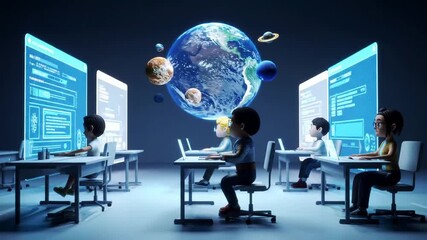 Futuristic learning environment for students studying online with global connection world - Powered by Adobe