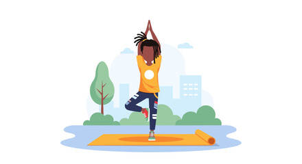 Fototapeta premium Young man doing yoga outdoors in the city. Perfect for wellness websites, blogs, or brochures.