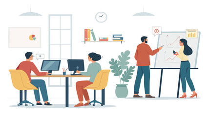 Modern Office Workers Collaborating on Project, Ideal for Business Presentations