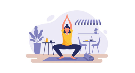 Woman doing yoga at home, perfect for wellness websites or blog posts.