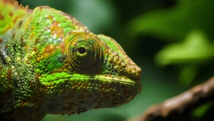 Chameleon close up. Multicolor Beautiful Chameleon closeup reptile with colorful bright skin....