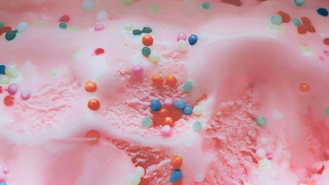 Strawberry ice cream with sprinkles sugar, surface top view