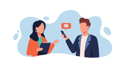 Businesspeople discussing project, email notification on smartphone. Ideal for website landing page, app, or presentation.