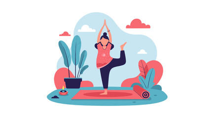 Woman practicing yoga outdoors, perfect for wellness websites or brochures.