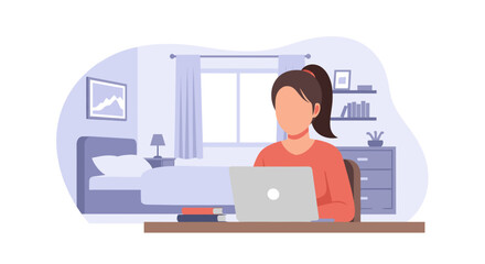 Woman working from home on laptop, ideal for remote work, freelance, and work-life balance concepts.