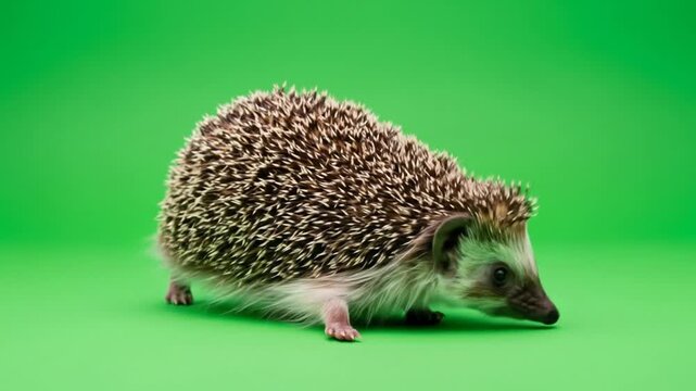 Hedgehog Walking on Green Screen Background