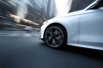White car speeding on city street