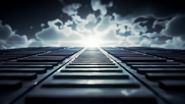 Abstract Gray Pattern Leading To Light Under Dramatic Clouds For Depth And Mystery