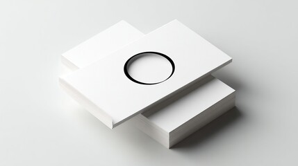 Stacked business cards with a prominent, circular hole in the top one