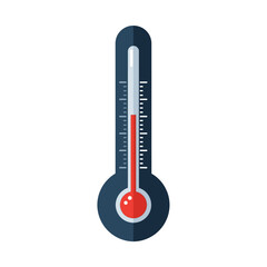 A stylized illustration of a thermometer showing a high temperature reading, isolated on white.