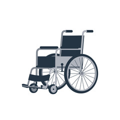 Fototapeta premium Gray and dark-blue illustrated wheelchair, side view, simple design.