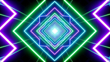 Neon tunnel with repeating diamond shapes