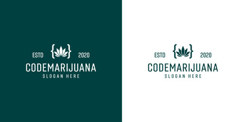code Cannabis marijuana leaf logo vector