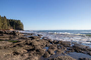 Waves breaking on a rocky beach