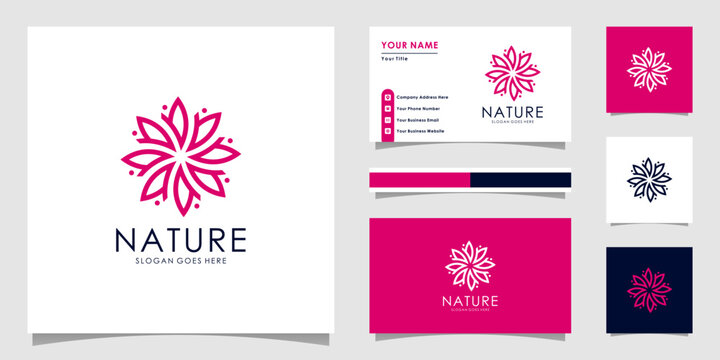 nature flower logo premium vector  with business card design