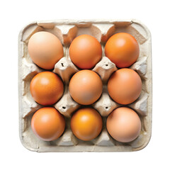 Carton of Eggs (9 Count): Open paper egg carton with nine eggs, top view PNG