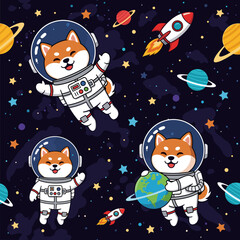 Adorable Shiba Inu Astronauts in Space: Perfect for kids' apparel, children's books, or space-themed websites.