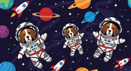 Adorable Beagle Astronauts in Space: Perfect for kids' books, websites, or apparel. © Pattern Library