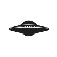 UFO Dark saucer with lights flying against white