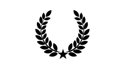 Elegant laurel wreath silhouette with a star. An emblem of honor, victory, and award. Graphic design element.