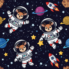 Adorable Reindeer Astronauts Seamless Pattern for Kids' Products