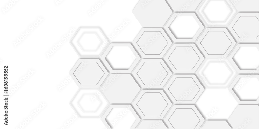 Poster white hexagons arranged in a repeating honeycomb structure design creating a modern and abstract geo