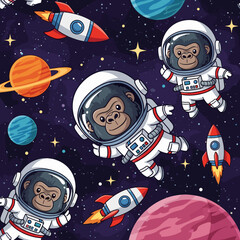Cute Gorillas in Space: Perfect for kids' books, apparel, or space-themed projects.