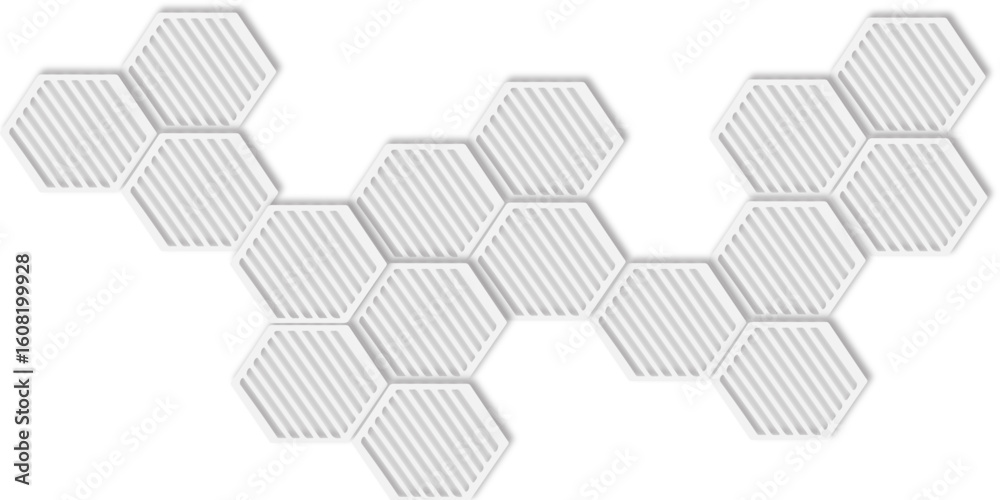 Aufkleber  featuring a pattern of interconnected textured hexagonal shapes in three clusters design is modern and minimalist white background.