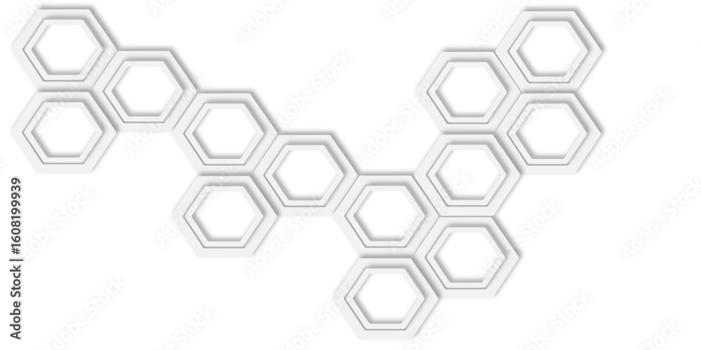Poster white hexagons arranged in a repeating honeycomb structure design creating a modern and abstract geo