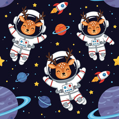 Adorable Reindeer Astronauts Seamless Pattern for Kids' Products