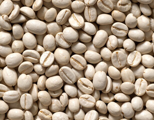 Closeup of Light Brown Raw Coffee Beans Background