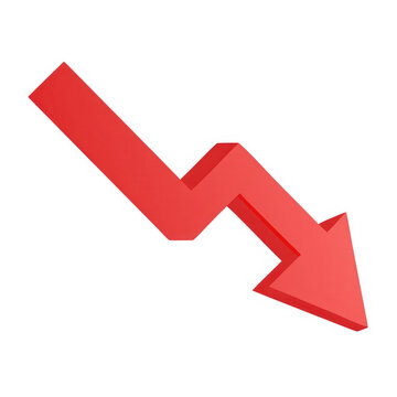 Red downward trending arrow isolated on transparent background