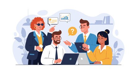 Diverse business team collaborating on project, perfect for website banners or presentations.