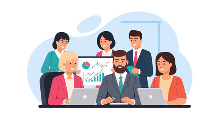 Diverse business team collaborating on project, perfect for website landing page or company brochure.