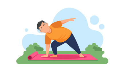 Senior man doing yoga outdoors. Illustration perfect for health, wellness, and active aging websites and brochures.