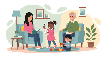 Happy multigenerational family spending quality time together at home. Perfect for family, home, and togetherness concepts.