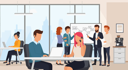 Diverse team collaborating in a modern office, perfect for website banners or brochures.