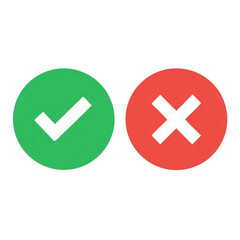 Obraz premium Green check mark and red cross symbols isolated on transparent background