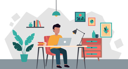 Person working from home at a desk with laptop, ideal for blogs about remote work or productivity.