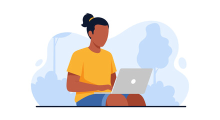 Person working on laptop in park - perfect for website banners, blog posts, and social media.